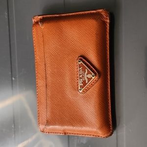 Prada Orange Saffiano Lux Leather Card Holder